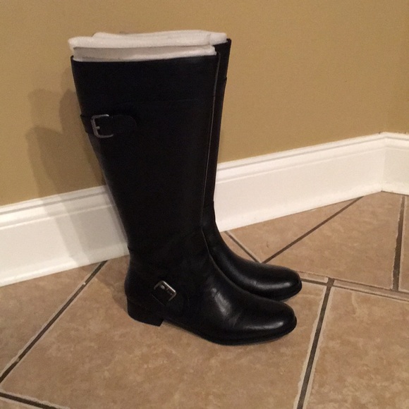 wide calf black leather boots size 10